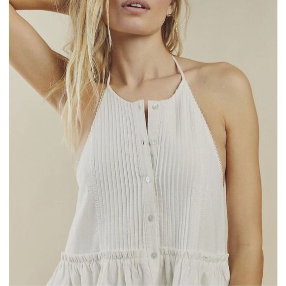 Free People Desert Days Dress Mini Small White Halter Strappy Button Front Boho - Picture 9 of 16
